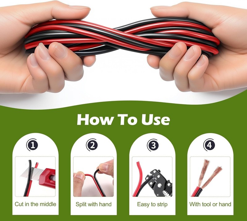 Durable 40FT Flexible 18 Gauge Extension Wire for LED Strips - Red & Black gallery
