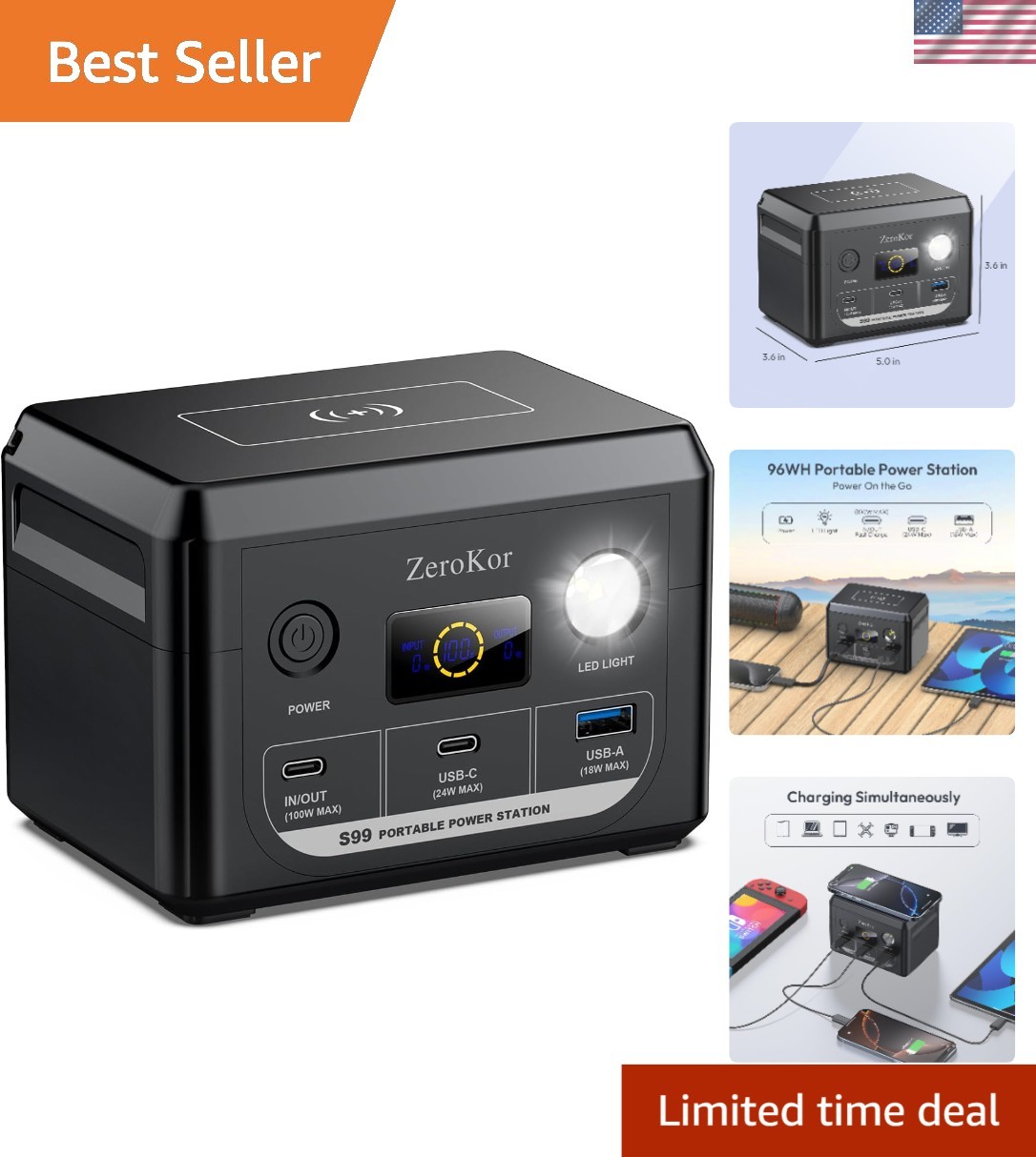 100W Portable Power Station - 30,000mAh Solar Generator with USB-C Fast Charging gallery
