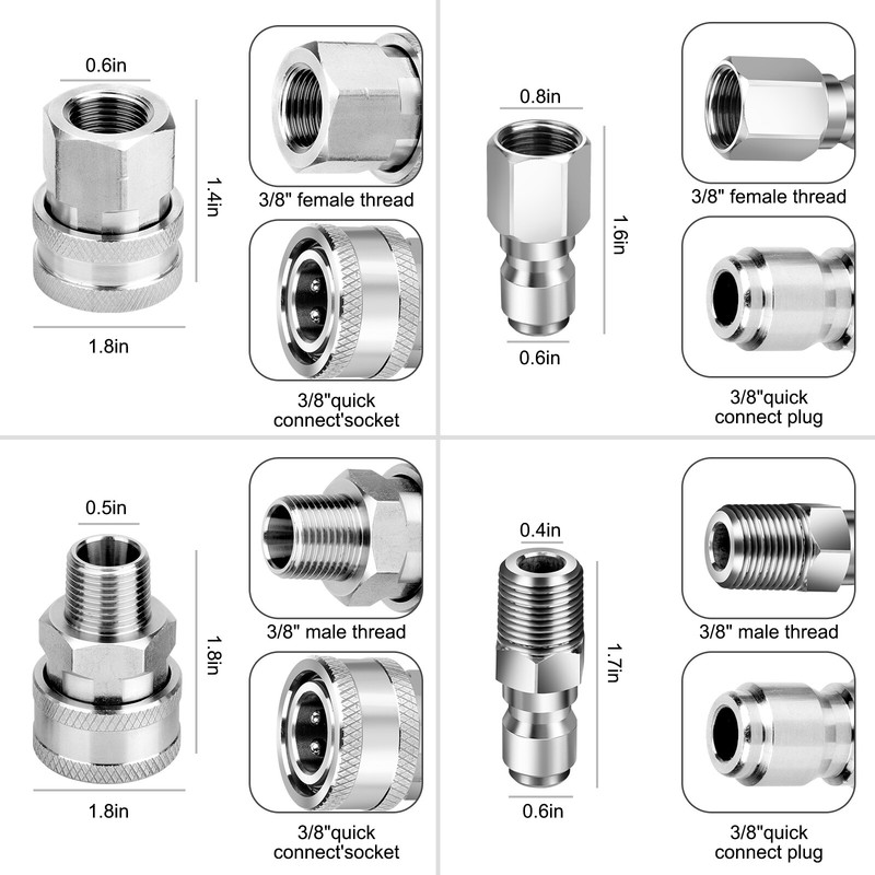 4x Pressure Washer Quick Connect Fitting 3/8 Inch Male and Female Thread Adapter gallery
