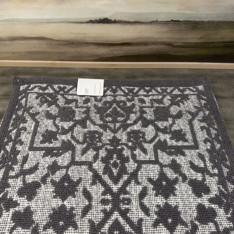 Pottery Barn Rowen Bath Mat Runner Charcoal Multi 24”x60” Spot Read NWT gallery