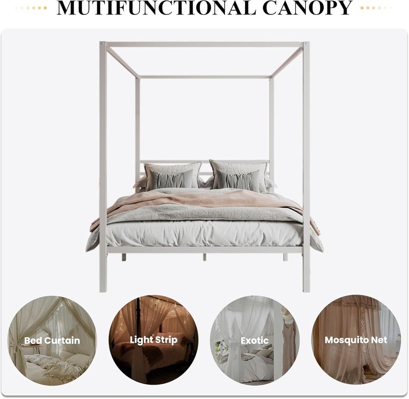 SHA CERLIN Metal Canopy Bed Frame Queen Size/Mattress Foundation with Metal Slat gallery