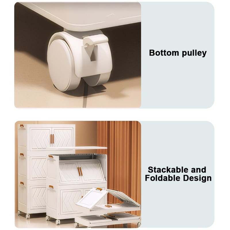 4 Tier Folding Storage Cabinet Stackable Boxes with Magnetic Doors & Wheels US gallery