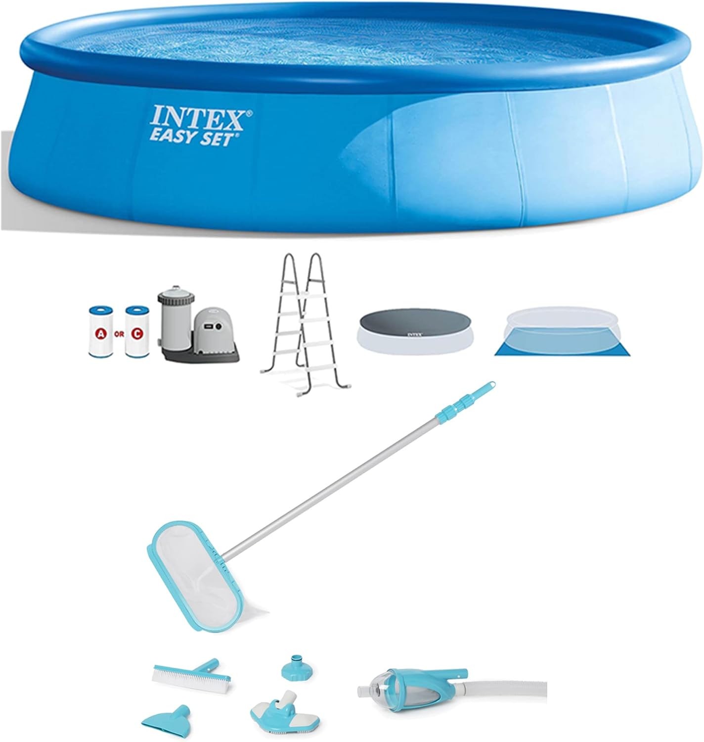 Above Ground Pool, Easy Set Inflatable Round w/ Filter Pump & Cleaning Kit gallery