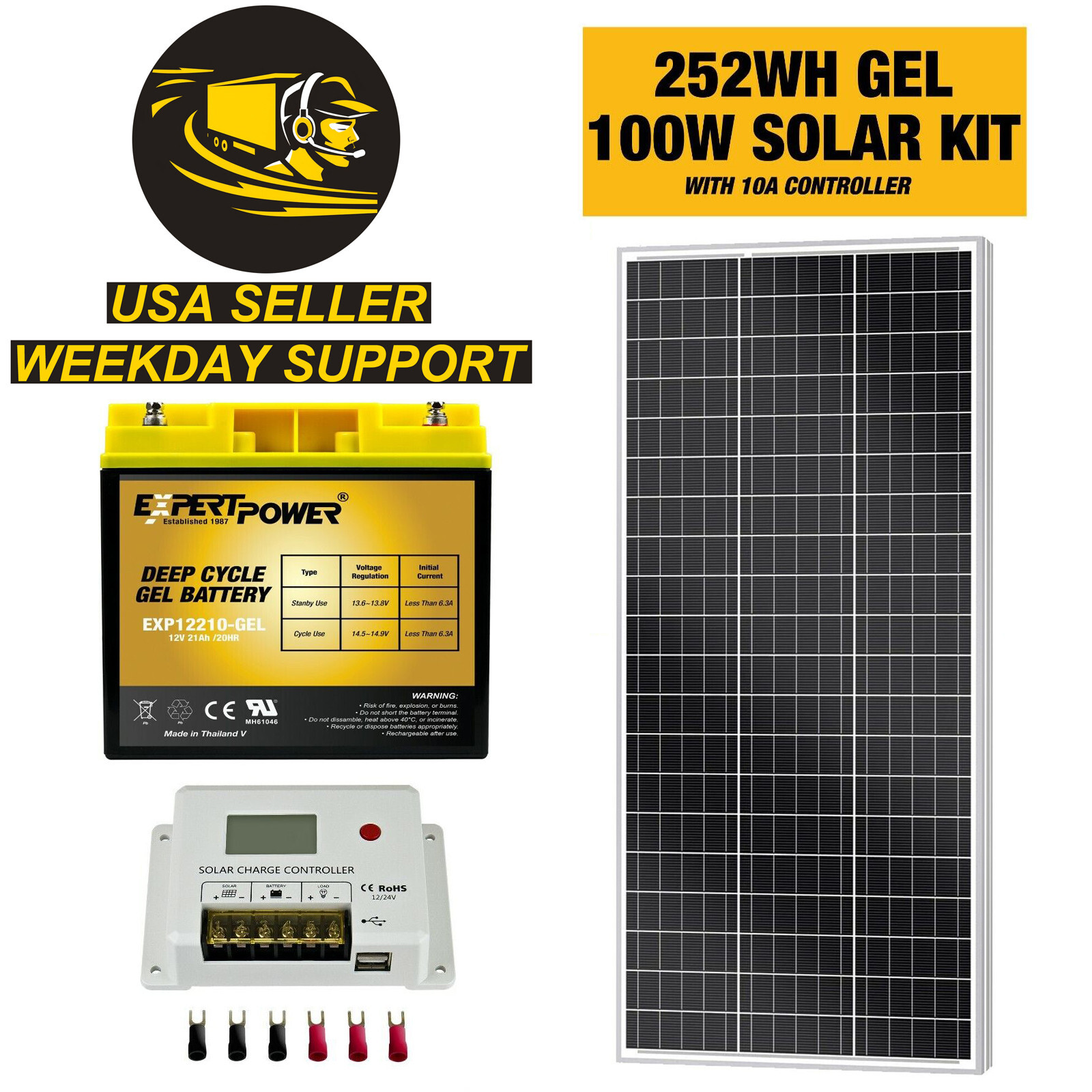 ExpertBattery 250WH 100W 12V Monocrystalline Solar Panel Kit, Off Grid DIY gallery