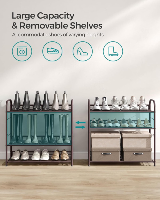 SONGMICS Stackable Shoe Rack, 4 Tier Metal Shoes Rack Storage Shelf, Holds up to gallery