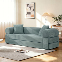 Light Green 80″ Convertible Sofa Bed with Storage & Pillows, No Assembly