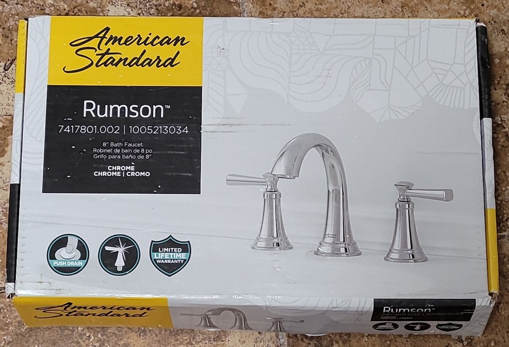American Standard Rumson 8" Wide-Spread 2 Handle Bathroom Faucet Chrome 7417 New