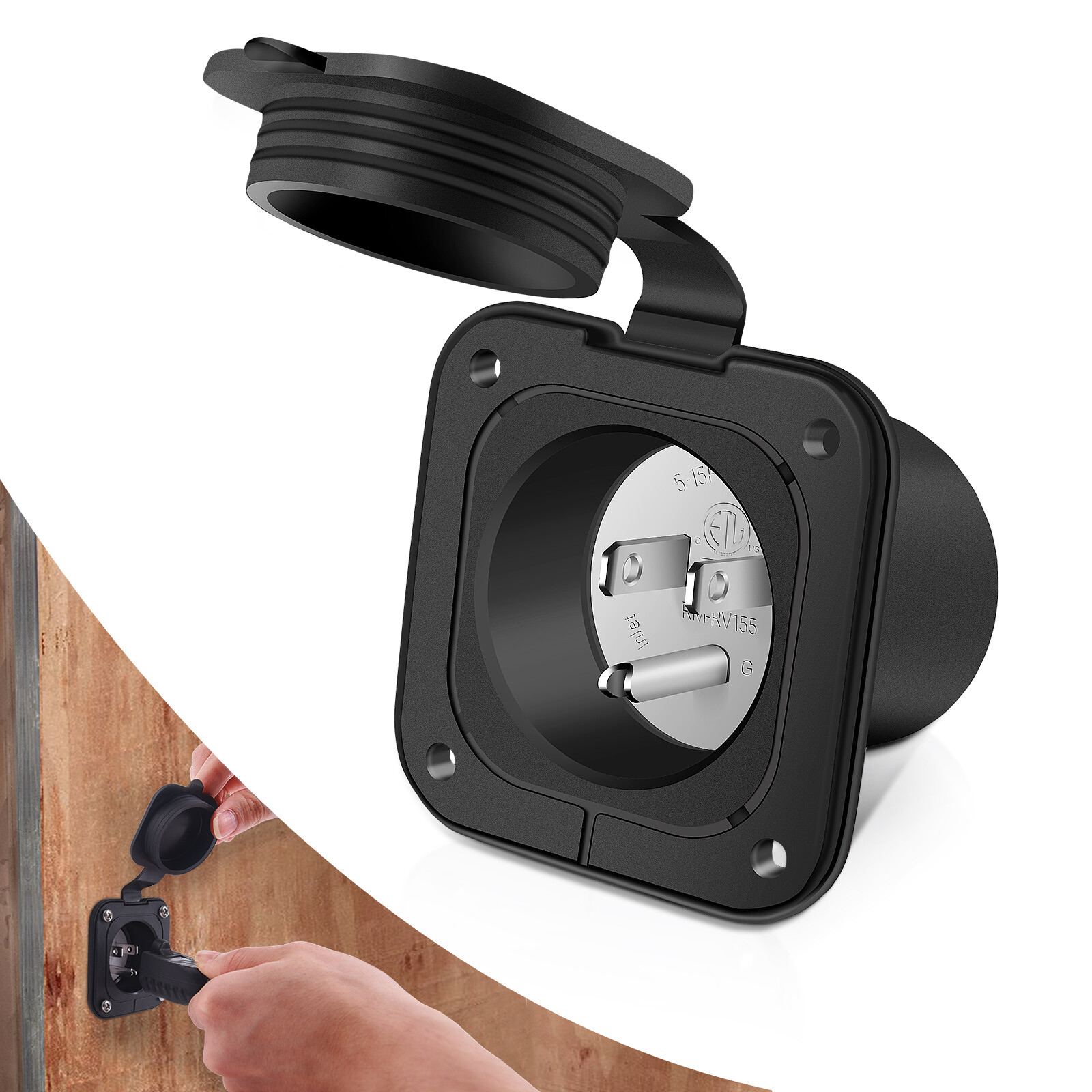 125V 15A Flanged Power Inlet Receptacle NEMA 5-15P AC Port Plug for RV Boat gallery