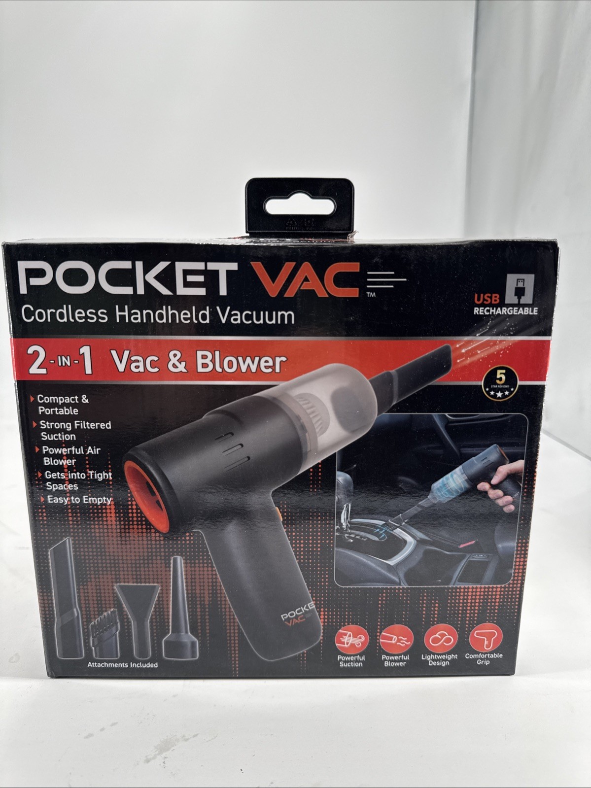 POCKET VAC Cordless Handheld Vacuum/Blower SEALED w/Attachments USB RECHARGEABLE gallery
