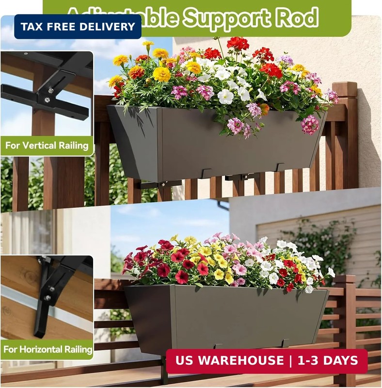 2 Pack Railing Planter Box 36 Inch - Heavy Duty Metal Window Boxes, Deck Railing gallery