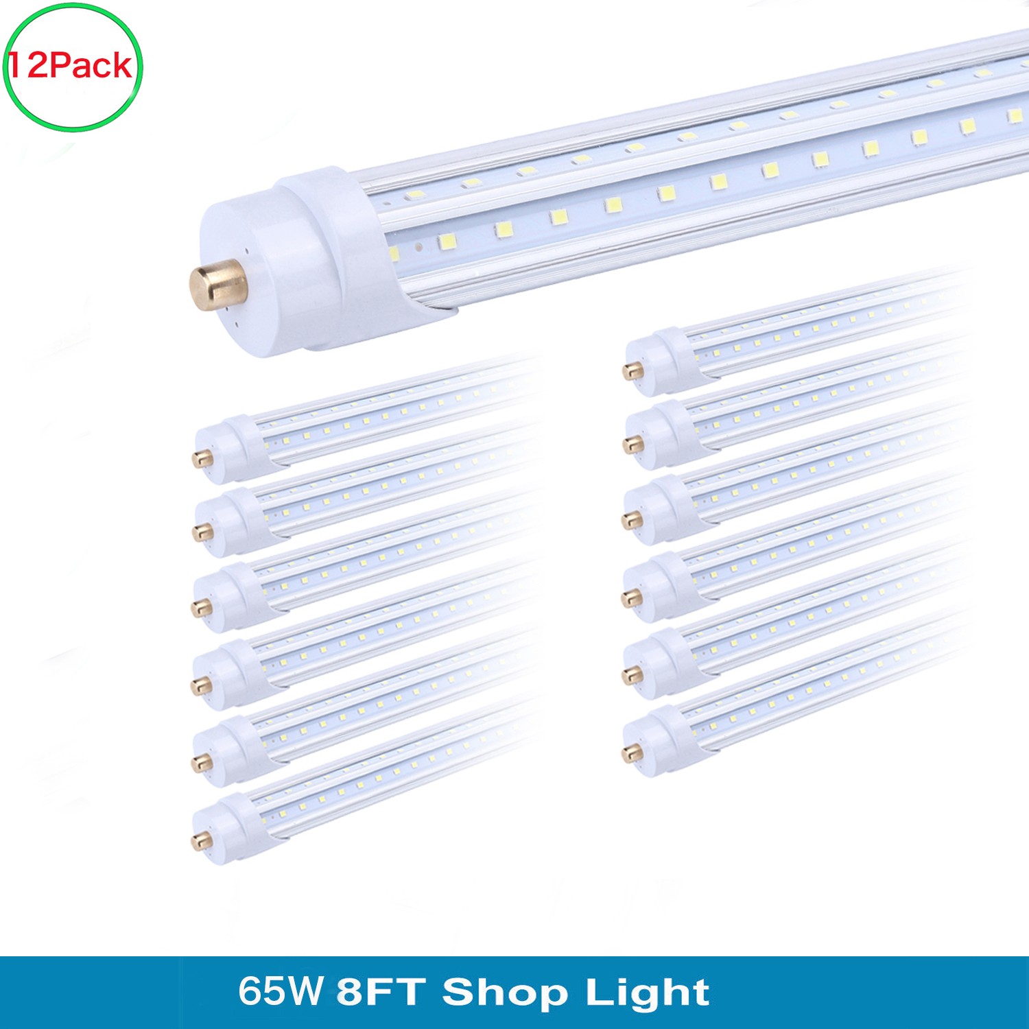 12 Pack 8FT Led Tube Light Bulbs, FA8 Led Shop Light 65W T8 T12 Single Pin 5000K gallery