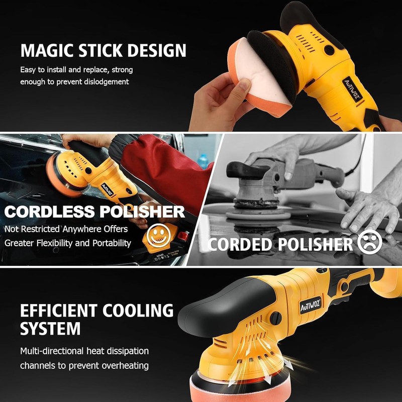 Cordless Car Buffer Polisher, 2x2000mAh 21V Batteries 5 Inch Random Orbital gallery