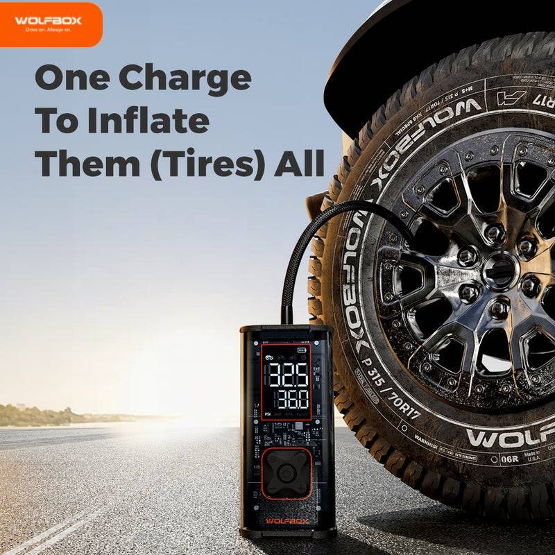 WOLFBOX MegaFlow 24 Pro 12000mAh&150PSI Tire Inflator Portable Air Compressor gallery