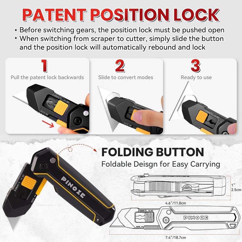 Utility Knife Scraper, 3-in-1 Retractable Box Cutter with Lanyard & Blade Storag gallery