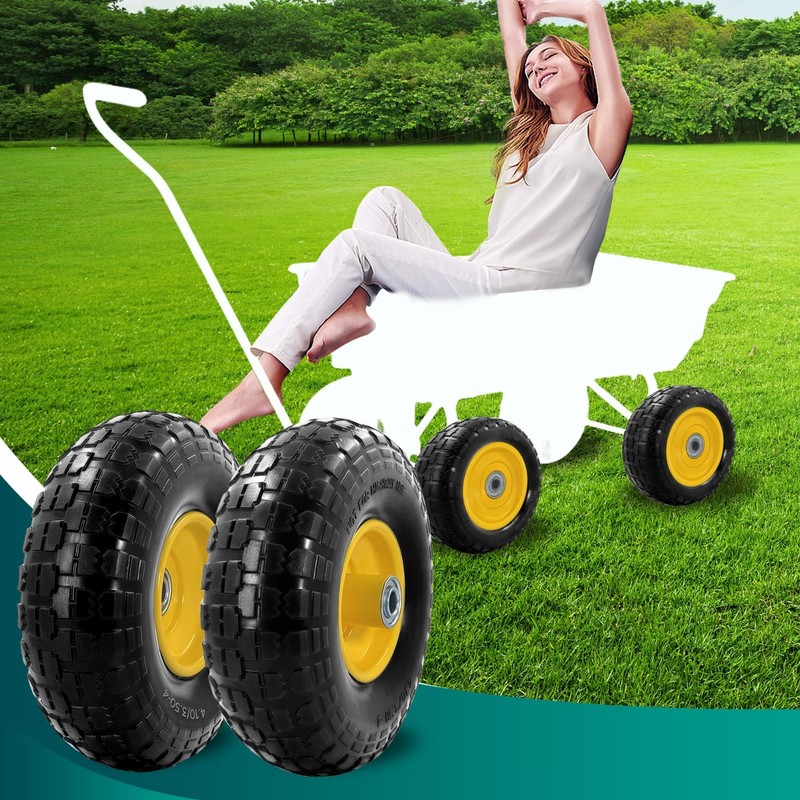 4PCS Upgrade 4.10/3.50-4 Flat Free Solid Rubber Tire and Wheel, 10" Solid Tires gallery