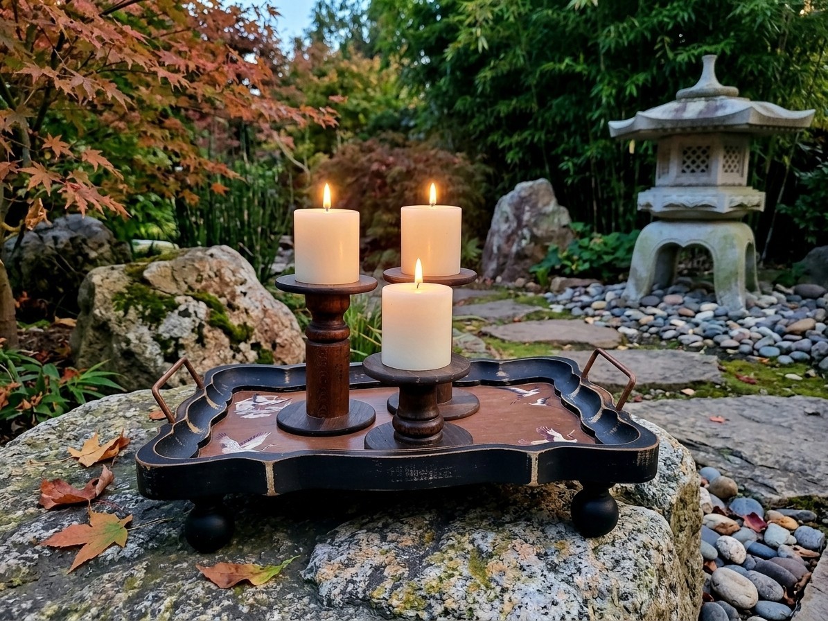 Dark Walnut wooden candle holders Rustic, Design suitable for pillar candles gallery