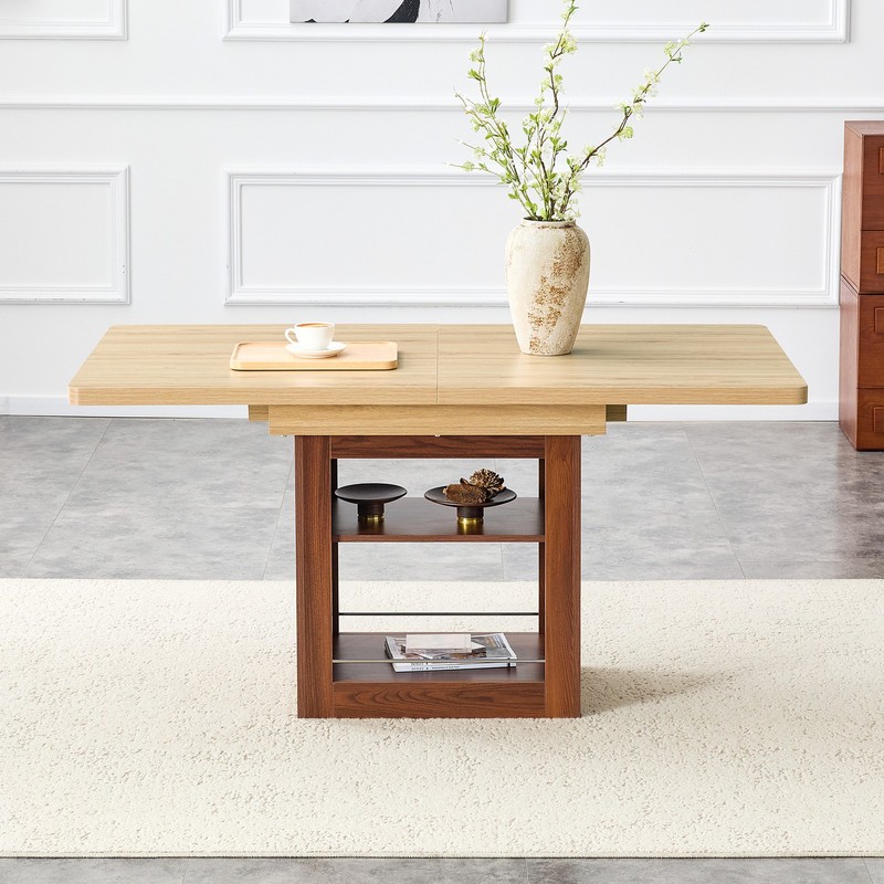 Expandable Dining Table w/storage space,59" to 71" kitchen Dining Table Walnut gallery