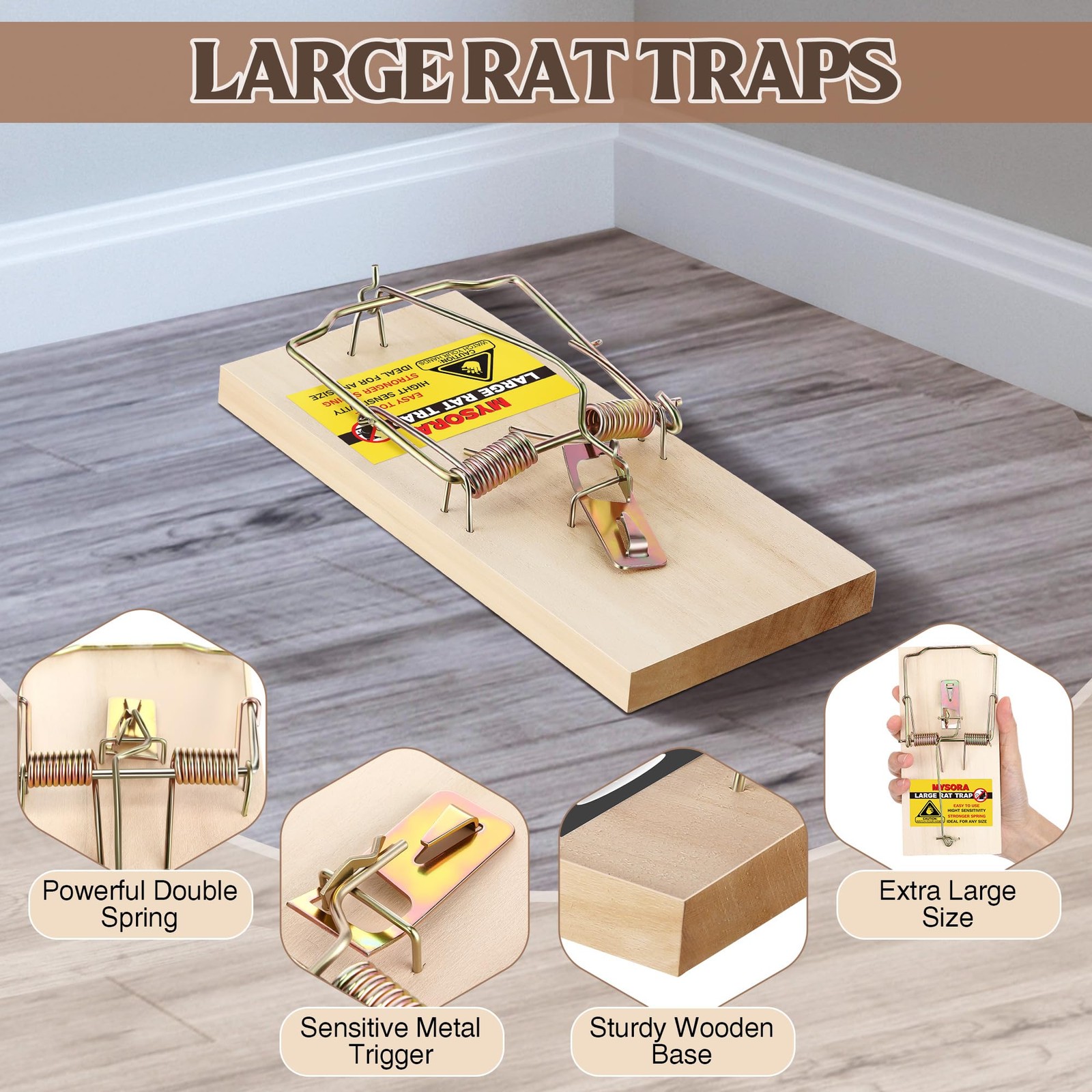6 Pack Large Wooden Mouse Traps, Heavy Duty Rat Snap Traps with Metal Pedal, ... gallery