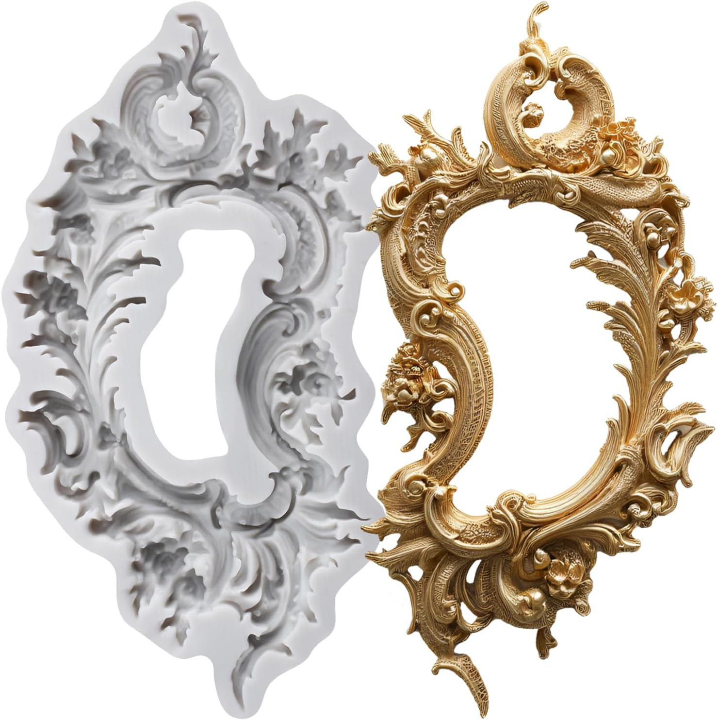 Baroque Frame Silicone Mold Curlicues Scroll Relief Lace Frame Polymer Clay gallery