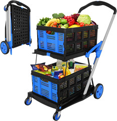 Multifunctional Folding Cart with Wheels,Two Layers Collapsible Utility Cart for