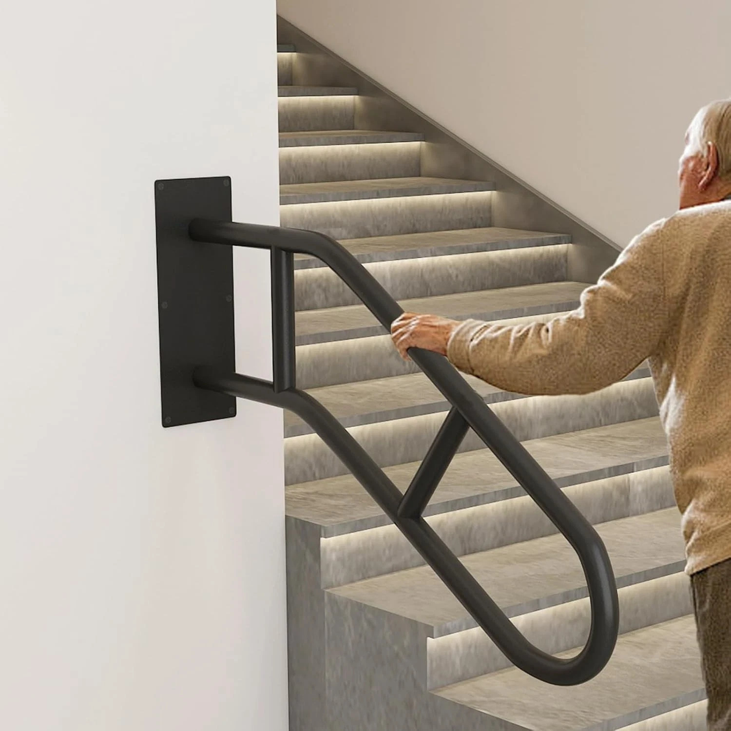 Hand Rails for Outdoor Steps U-Shaped, Black Iron Stair Railing Indoor 1-3 Step gallery