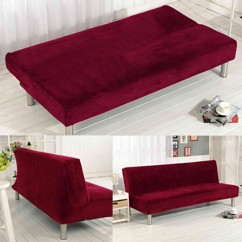Velvet Stretch Sofa Bed Cover Armless Futon Slipcover Solid Color Protector US gallery