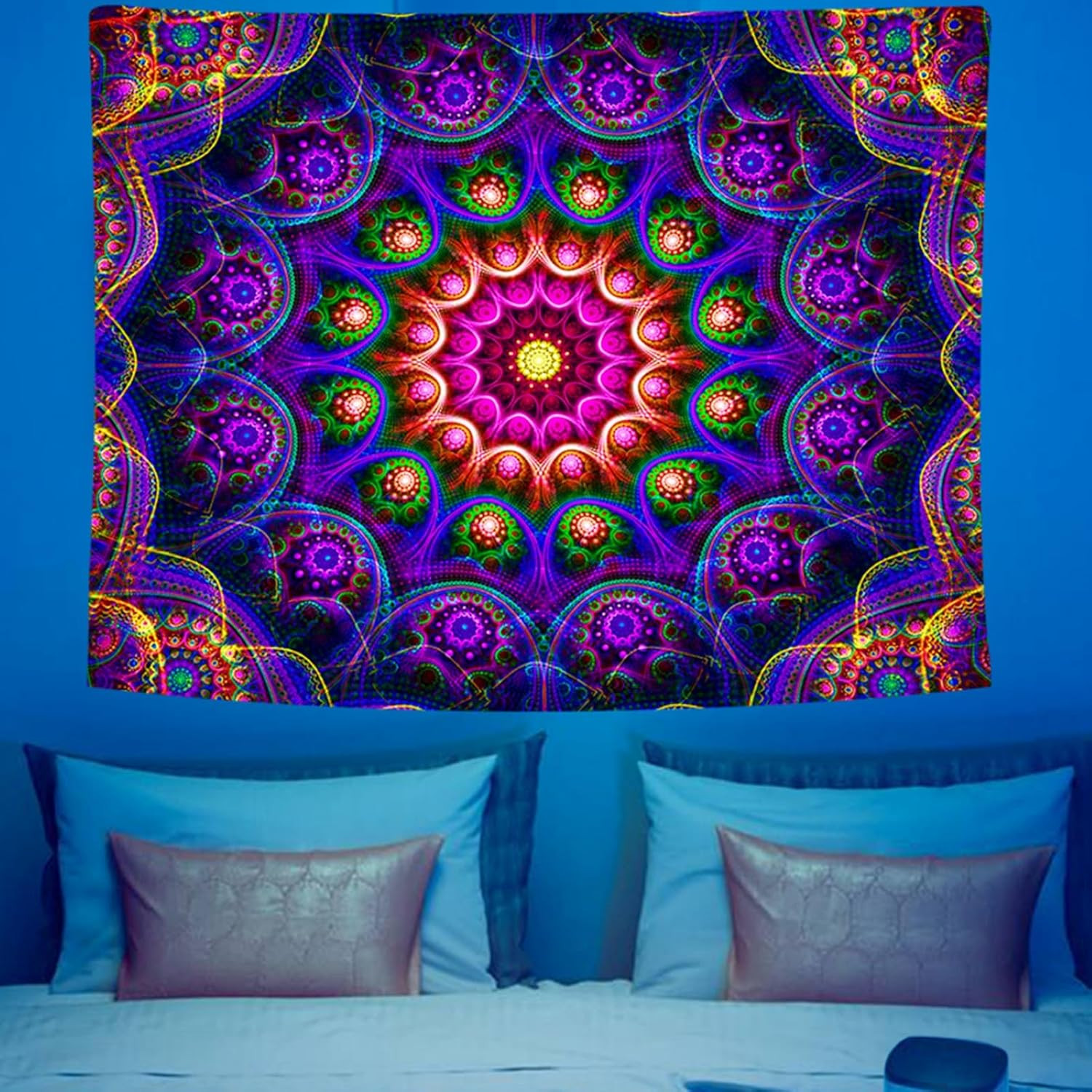 UV Reactive Mandala Tapestry Blacklight Trippy Boho Wall Decor 60x50 Inch gallery