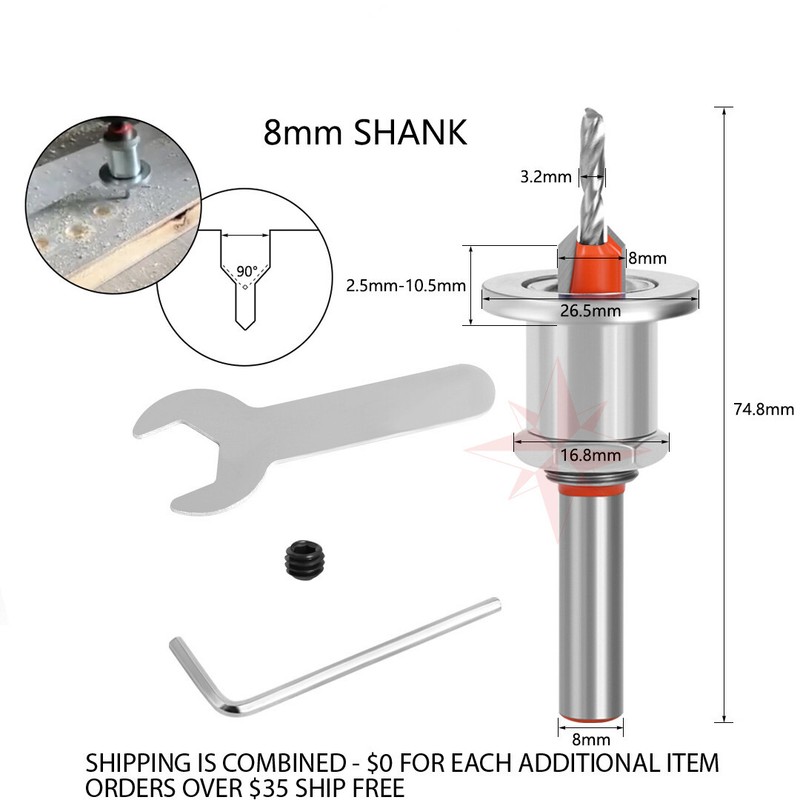 5 PIECE 8mm Adjustable Counterbore Countersink Drills Bits- DEPTH STOP Drill Bit gallery