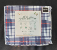 Ruvanti 100% Cotton Percale Sheets Set Queen Size 4 Piece Prussian Plaid