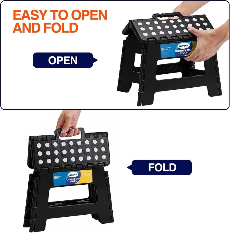 9" Folding Step Stool for Adults & Kids Non-Slip Portable Plastic Stool Black gallery
