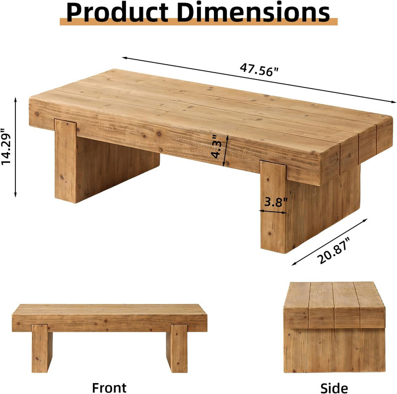 Natural Rectangle Coffee Table - Farmhouse Style, Low Profile Design gallery