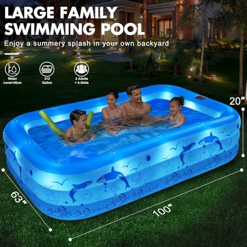 2026 Upgrade Inflatable Pool with Lights, Family Inflatable Swimming Pool for gallery