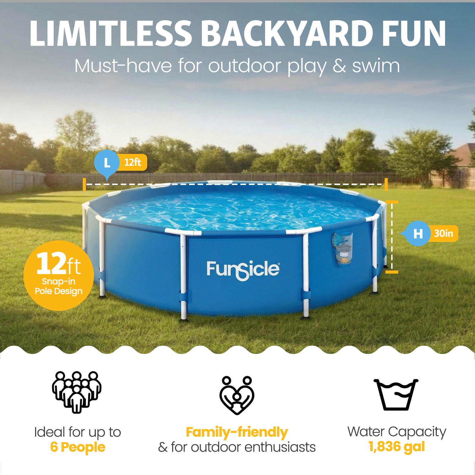 Funsicle 12' x 30" Outdoor Activity Round Frame Above Ground Swimming Pool Set gallery