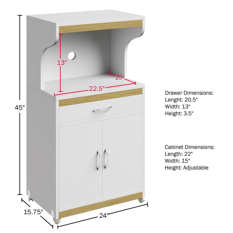 Lavish Home Microwave Stand with Storage – Rolling Cabinet with Doors, Drawer, a gallery