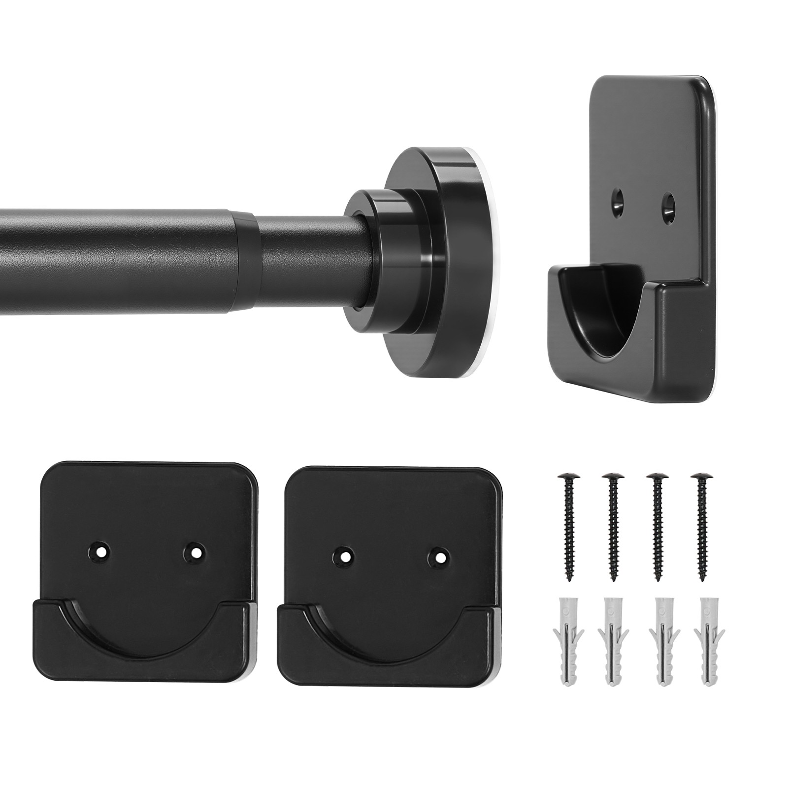VEVOR Shower Curtain Rod Adjustable Tension Rod 28-76 in Stainless Steel Black gallery