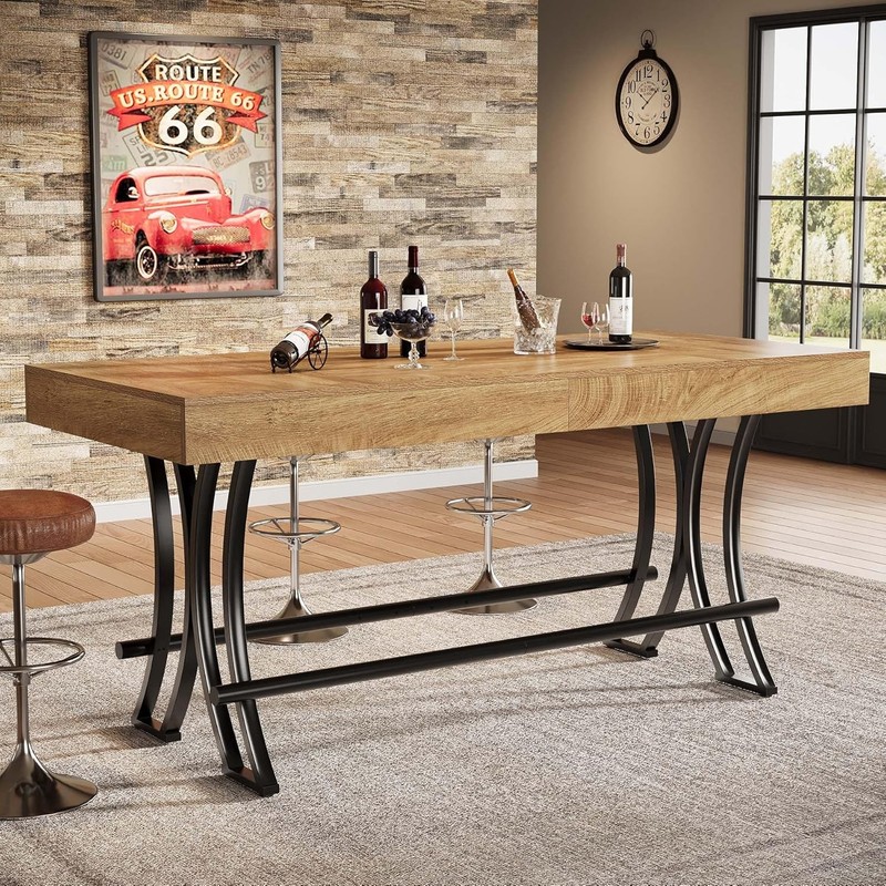 63" Counter Height Dining Table with Footrest, Rectangular Kitchen Bar Pub Table gallery