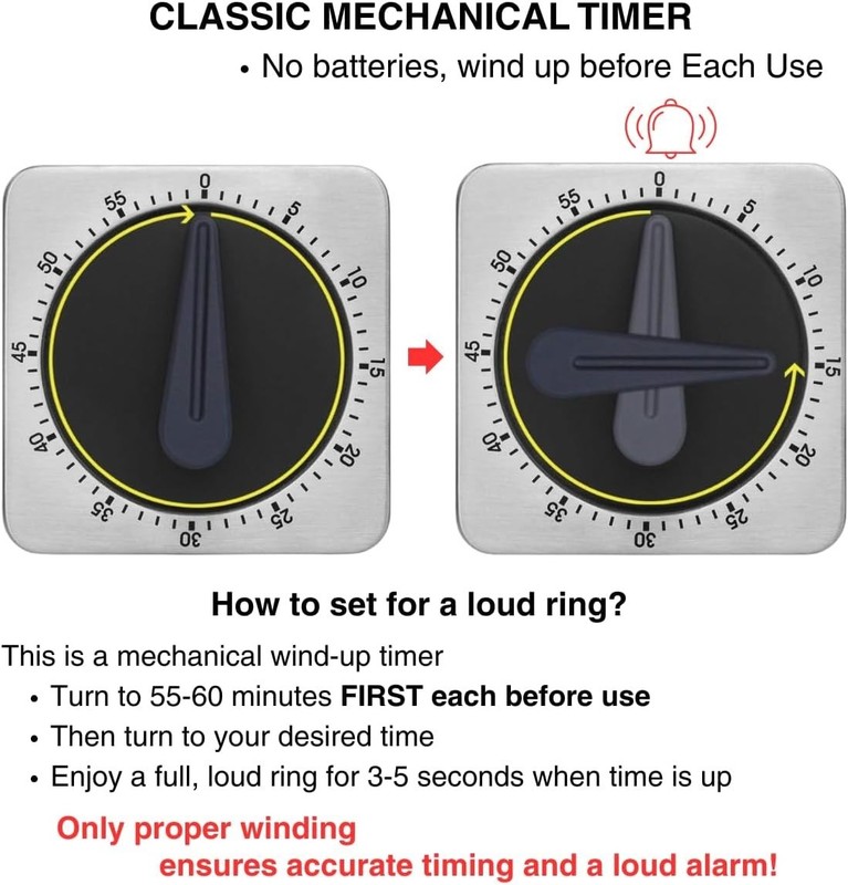 Mechanical Kitchen Timer Magnetic with Loud Alarm, 60-Minute Manual Wind Up A... gallery