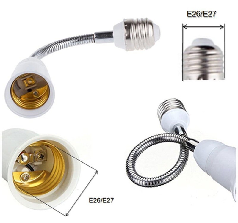 7.8" Flexible Light Bulb Lamp Socket Adapter Extender 360° Adjustable E26/E27 gallery