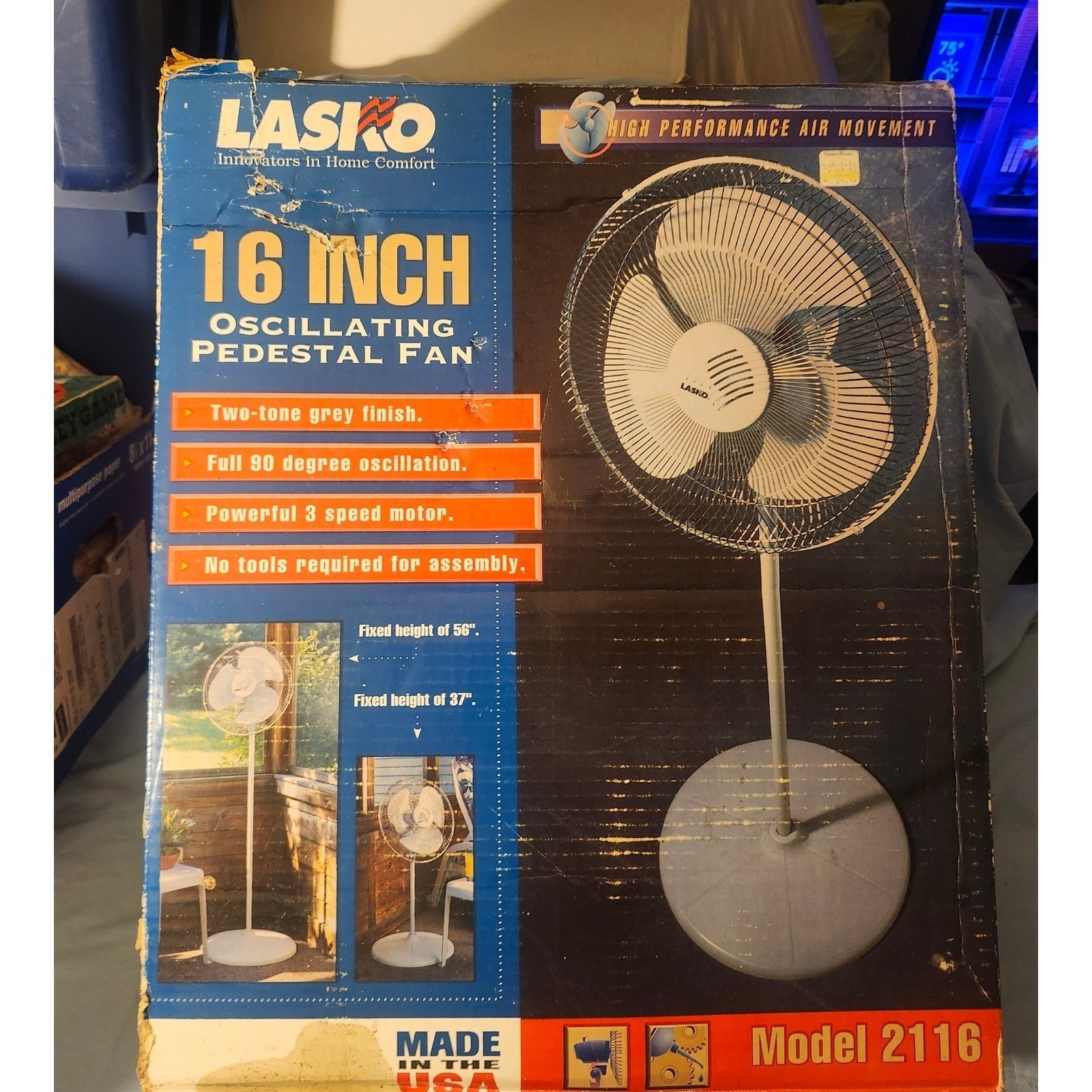 Lasko 16 Inch Oscillating Pedestal Fan Model 2116 Grey 3 Speed Made in USA gallery
