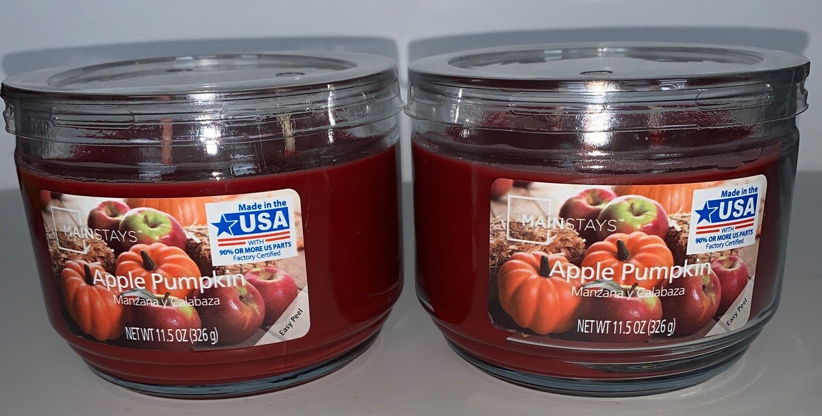 2 Mainstays APPLE PUMPKIN 3 Wick Jar Candle 11.5 oz no lead / Free Shipping gallery