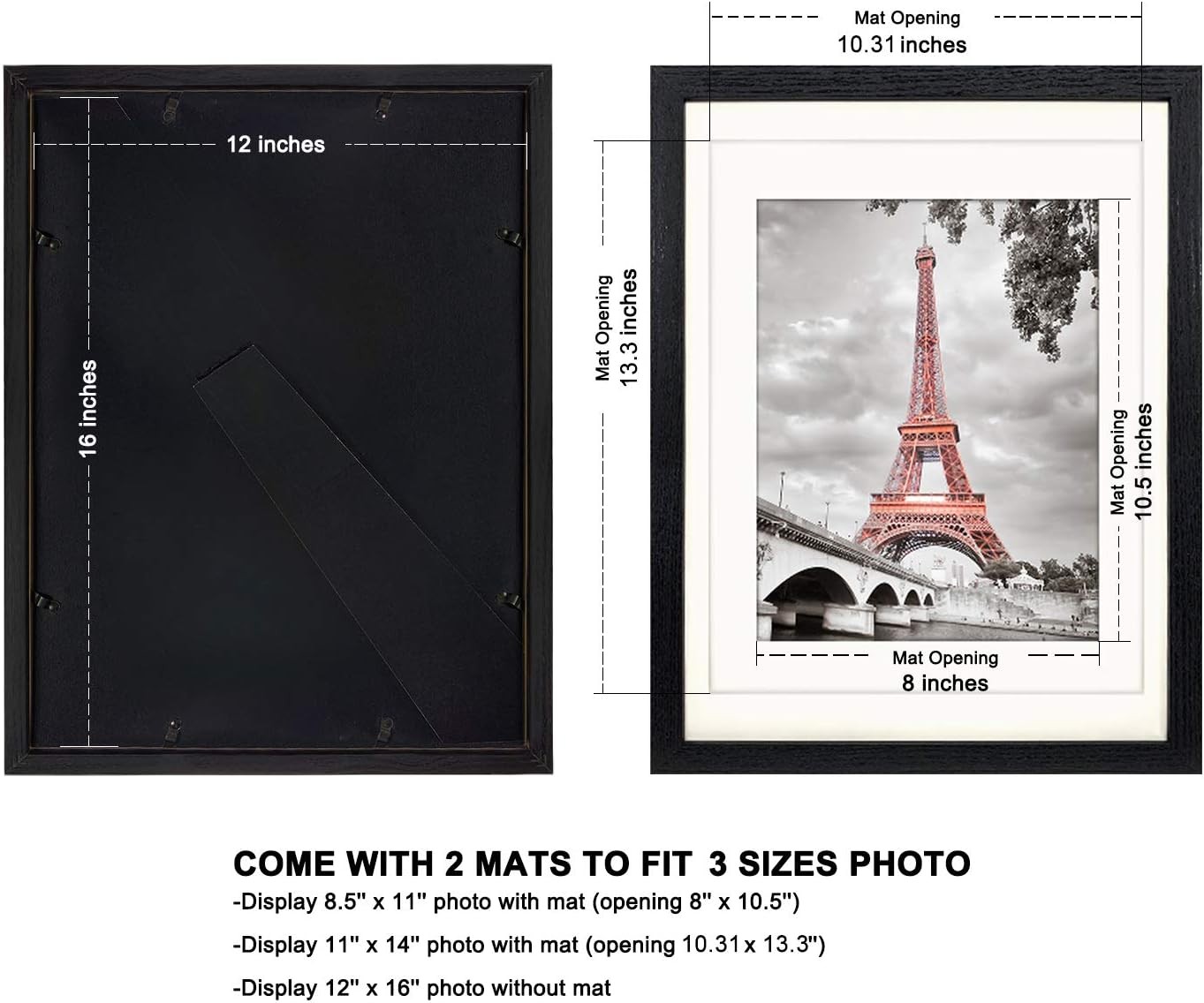 12x16 frames with Mat to Display 11x14 Picture or 8.5x11 photo 12 x 16 Black gallery
