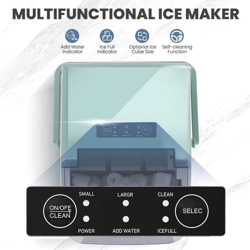 Countertop Ice Maker with Handle 26lbs/24H Portable 9 Bullet Cubes in 6 Min gallery