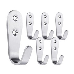 Coat Hooks Wall Mounted, 6 Pack Single Door Hooks Heavy Duty Brushed Silver