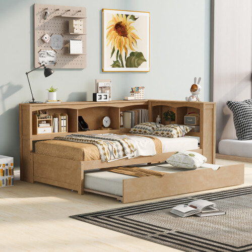 Solid Wood Daybed with Trundle Storage Bookcases Twin Size Sofa Bed Platform Bed gallery