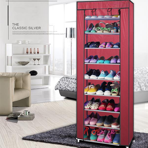 10 Layer 9 Shelf Shoe Rack Dustproof Shoes Cabinet Storage Organizer with Cover gallery