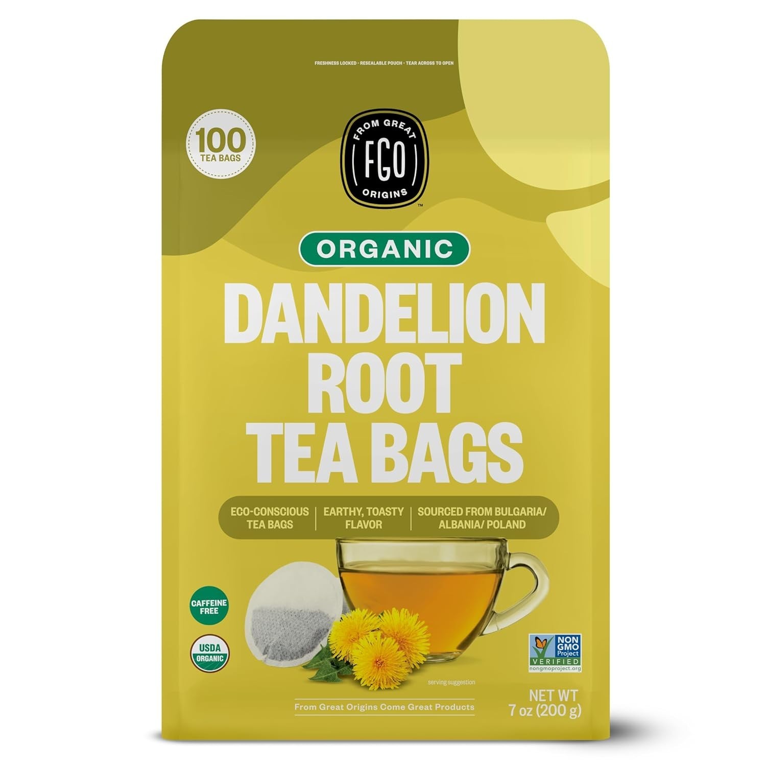 100 Count Organic Dandelion Root Tea Bags - Resealable Eco-Friendly Pack gallery