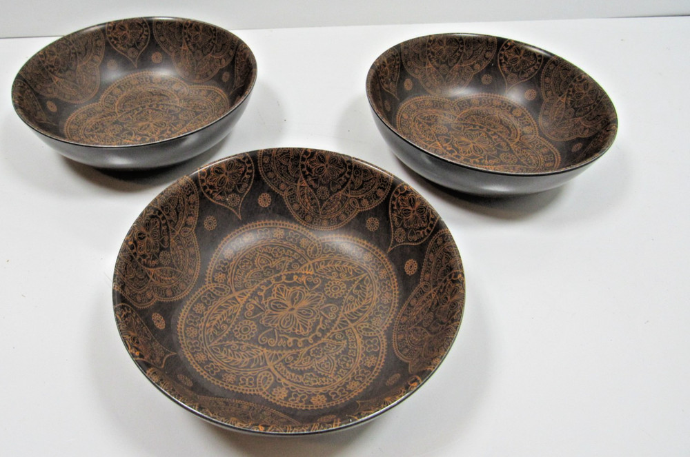 Decoctive Mandala Pattern 100% Melamine Earthy Salad / Cereal Bowls - Set of 3