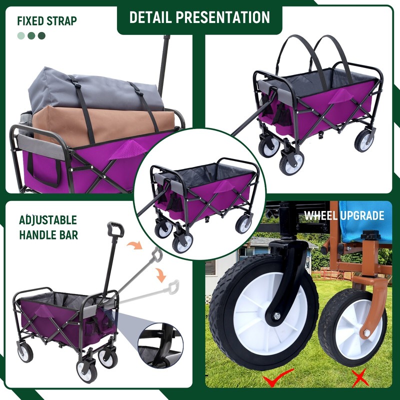 Purple Foldable Wagon Cart - Strapping System, 225lbs Capacity, Beach/Camping gallery