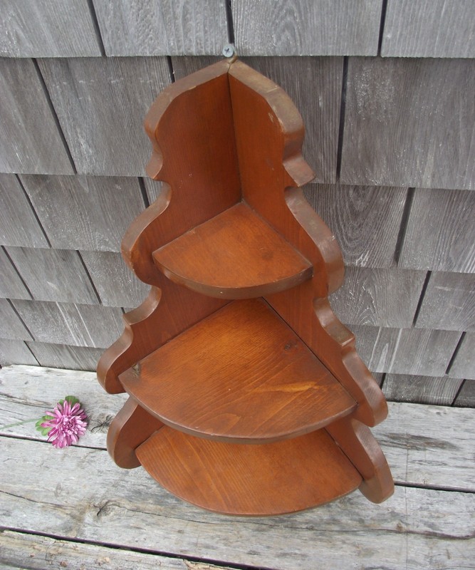 Solid Wood Corner Wall Hanging Shelf 22"-Wooden 3 Tier Pine Knick Knack Tea Cup gallery