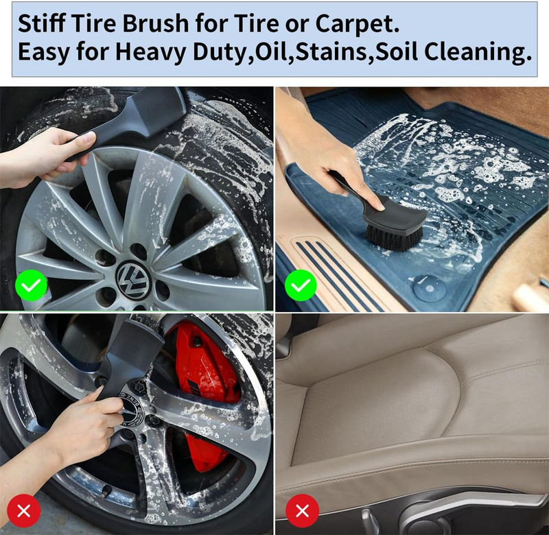 Wheel Rim & Tire Brush Set, Soft & Stiff Bristle Wash Cleaning Supplies Kit gallery